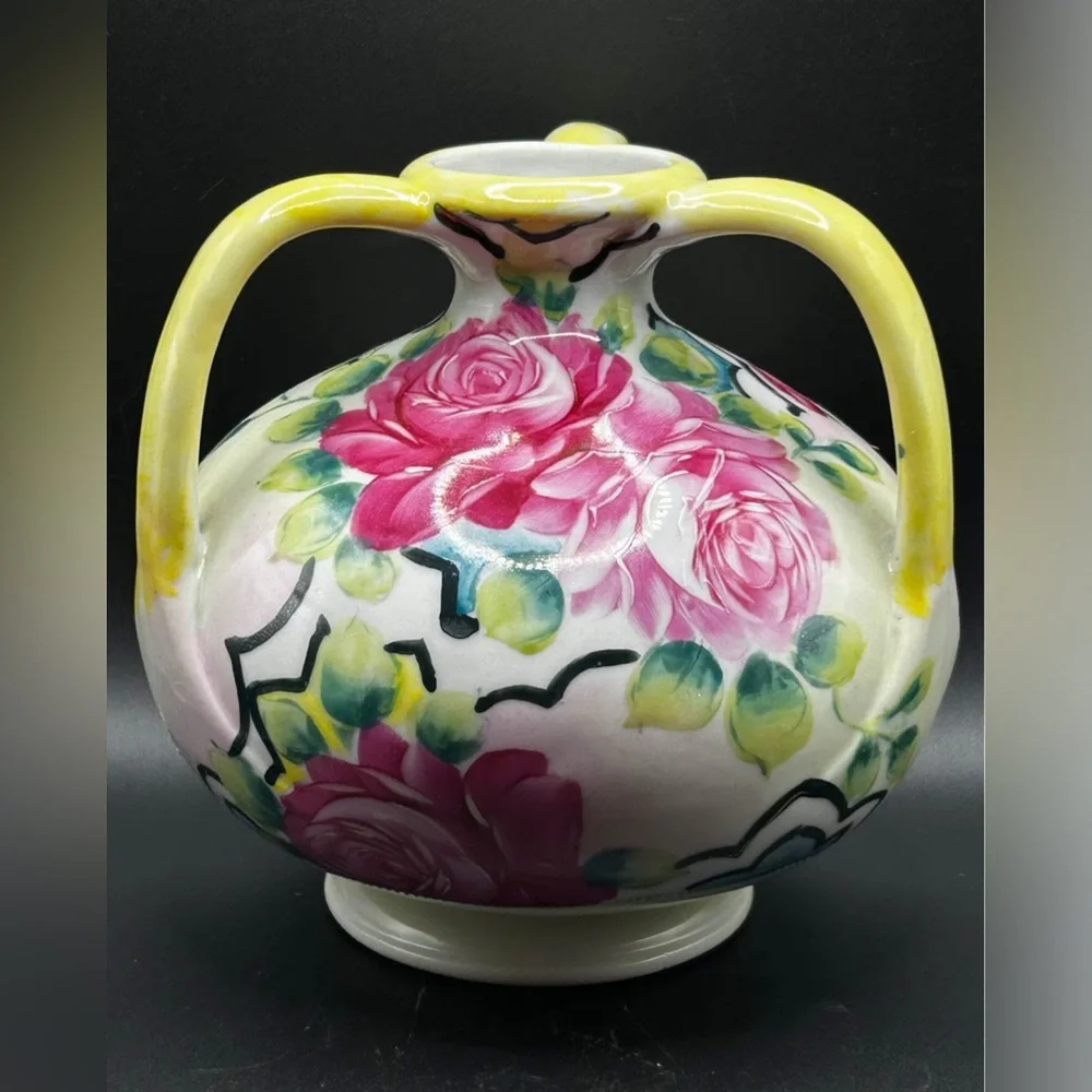 Vintage Trademarked Hand Painted Floral Ceramic Three Handled Vase, Cottagecore - Picture 9 of 9